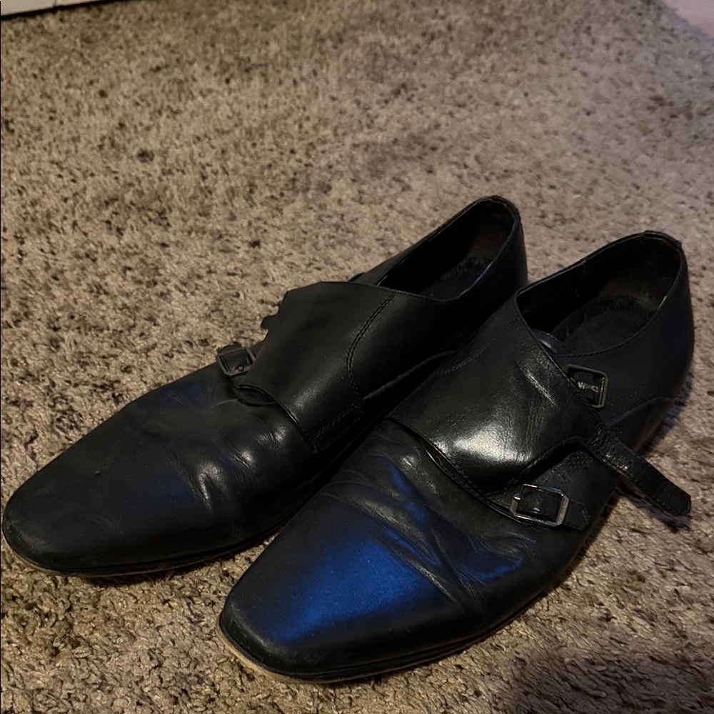 Aldo Men's Black Leather Oxfords with Buckle